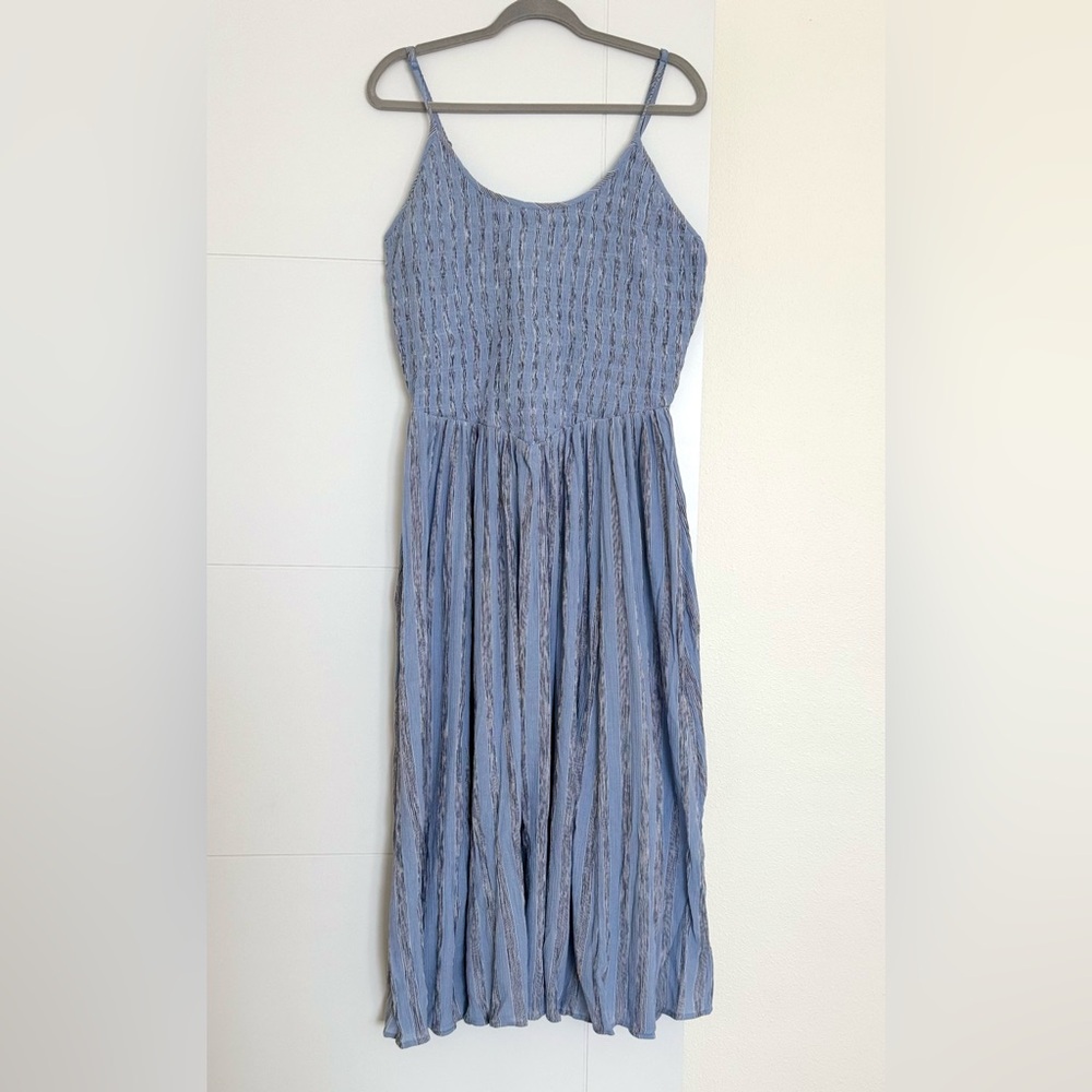 Aerie At the Barre Blue Striped Midi Dress Spaghetti Straps Sz XL - Picture 3 of 6